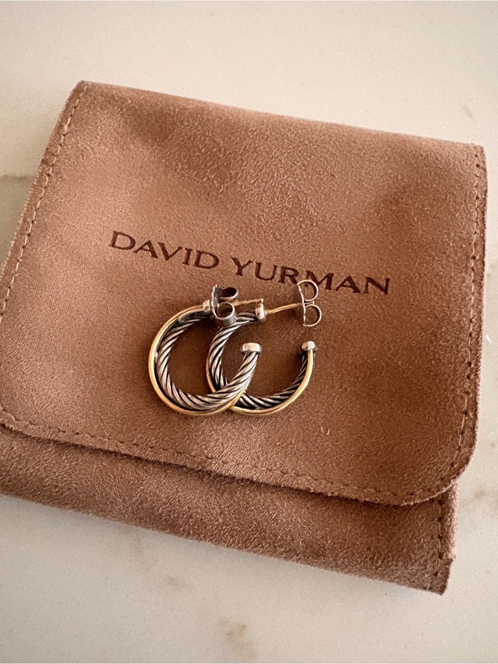 David Yurman Silver and Gold Cable Hoop Earrings
